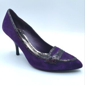 BCBGirls Rita Purple Suede and Snake Print Patent Leather Trim Point Toe Sz 8.5